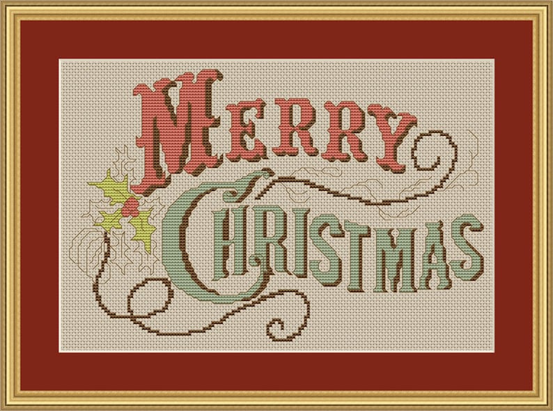 Vintage Merry Christmas Cross Stitch Pattern Retro Style Design Instant Download pdf image 2