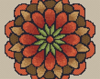 Cross Stitch Pattern Fall Flower Mandala Instant Download PdF