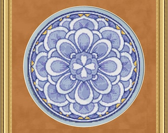 Cross Stitch Pattern Floral Medallion No. 1 Exquisite Geometric Design Instant Download PdF