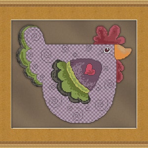 Cross Stitch Pattern Country Hen Toss Instant Download PdF Primitive Chicken