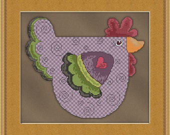 Cross Stitch Pattern Country Hen Toss Instant Download PdF Primitive Chicken