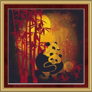 Cross Stitch Pattern Panda Love Oriental Design Instant Download PdF
