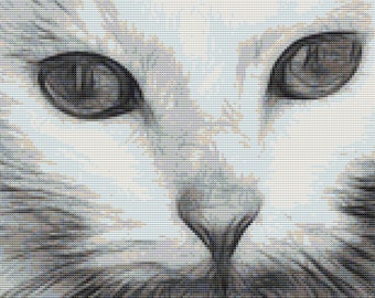 Cross Stitch Pattern Sketch Kitty Cat Instant Download PdF