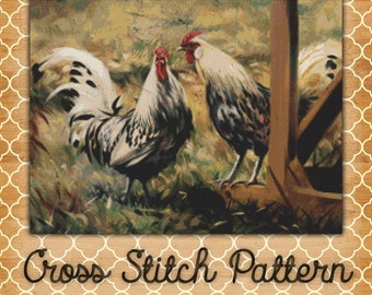 Farm Roosters Cross Stitch Pattern Instant Download pdf Design