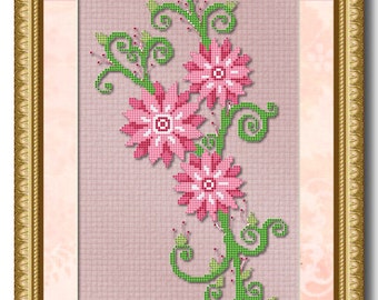 Cross Stitch Pattern Swirly Flowers No. 1 Instant Download PdF