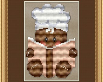 Cross Stitch Pattern Gingerbread Chef Cute Whimsical Ktichen Design Instant Download PdF