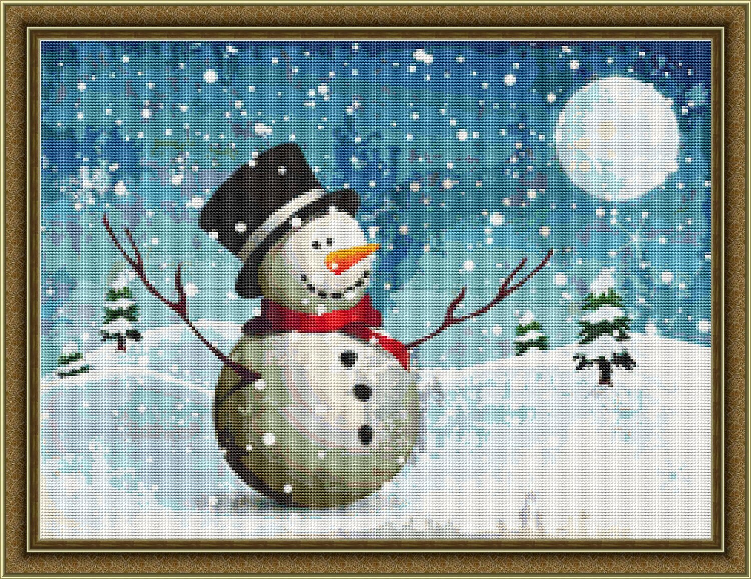 Cross Stitch Pattern Snowy Night Snowman Winter Design Instant Download ...
