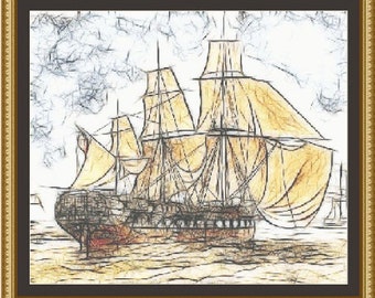 Cross Stitch Pattern Sailing Ship Sketch Cross Stitch Pattern / Design