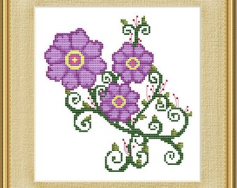 Counted Cross Stitch Pattern Swirly Flowers No. 3 Instant Download pdf