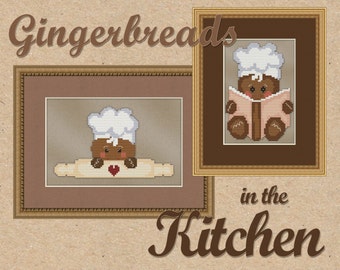 Counted Cross Stitch Pattern Gingerbread Baker & Chef Cute - 2 Whimsical Kitchen Designs Instant Download PdF - StitchX Best Seller