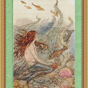 Cross Stitch Pattern Vintage Mermaid Instant Download PdF