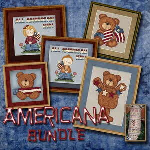 Counted Cross Stitch Pattern Americana Patriotic Teddy Bears Flags Designs Instant Download PdF StitchX Best Seller image 1