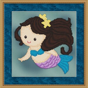 Cross Stitch Pattern Sweet Little Mermaid #5 Design Instant Download PdF Cute Aquatic Fantasy Design