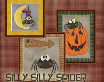 Counted Cross Stitch Pattern Silly Spiders - Three Halloween Whimsical Designs - Instant Download PdF - StitchX Best Seller