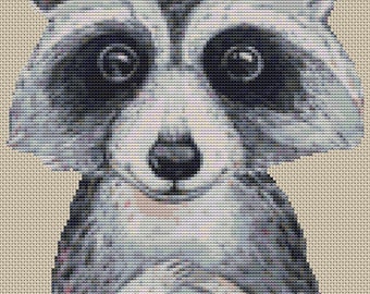 Cross Stitch Pattern - Woodland Critter Raccoon - Instant Download PDF