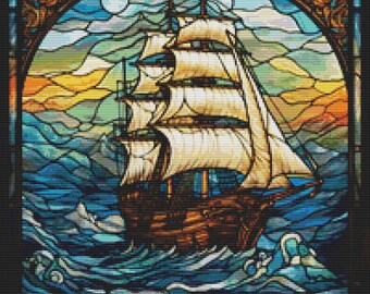 Stained Glass Ship 4 Cross Stitch Pattern Instant Download PDF