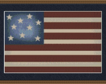 Cross Stitch Pattern Primitive Flag Antique Style Instant Download PdF