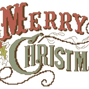 Vintage Merry Christmas Cross Stitch Pattern Retro Style Design Instant Download pdf image 1