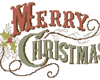 Vintage Merry Christmas Cross Stitch Pattern Retro Style Design Instant Download pdf