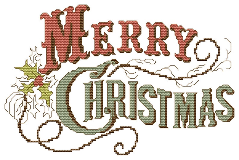 Vintage Merry Christmas Cross Stitch Pattern Retro Style Design Instant Download pdf image 1