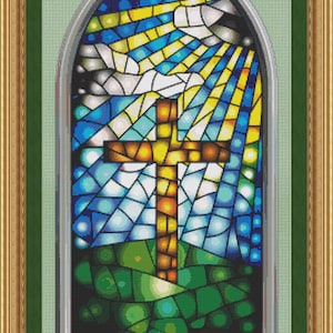 Cross Stitch Pattern Stained Glass Window with Cross Design Instant Download PdF Beautiful Christian Pattern