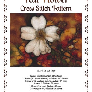 Cross Stitch Patrón Otoño Flor Otoño Floral Diseño Instant Descargar Temporadas PdF