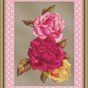 Cross Stitch Pattern Rose Trio (Small) Floral Design Instant Download PdF