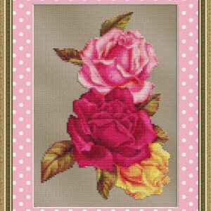 Cross Stitch Pattern Rose Trio (Small) Floral Design Instant Download PdF