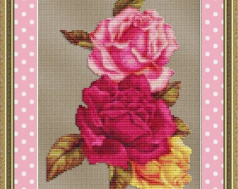 Cross Stitch Pattern Rose Trio (Small) Floral Design Instant Download PdF