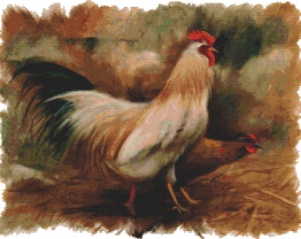 Handpainted Rooster Cross Stitch Pattern Beautiful Design pdf Instant Download Modern Chicken Bird Fowl Fancy