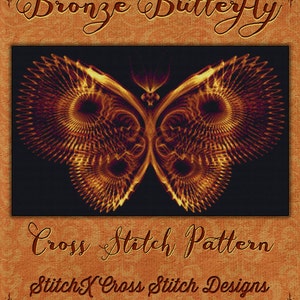 Bronze Butterfly Fractal Cross Stitch Pattern pdf Instant Download Modern Design Golden Digital Art Bugs Insects