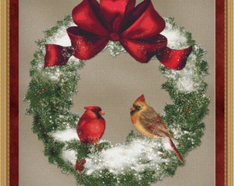 Cross Stitch Pattern Bird Wreath Holiday Christmas Winter Design Instant Download PdF
