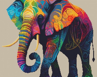 Colorful Elephant Cross Stitch Pattern Instant Download PDF