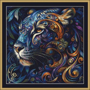 Exotic Panther 1 Cross Stitch Pattern PDF Download | Animal Design | Wild Cat XStitch | Panther Cross Stitch | Cat Embroidery | StitchX Desi