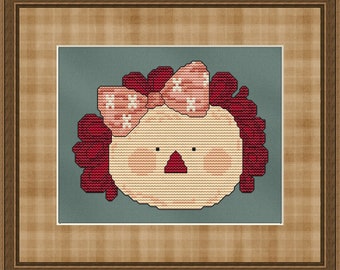 Little Annie Cross Stitch Pattern Raggedy Ann Design Primitive -Instant Download pdf