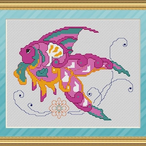 Cross Stitch Pattern Fancy Fish Tropical Colorful Instant Download PdF