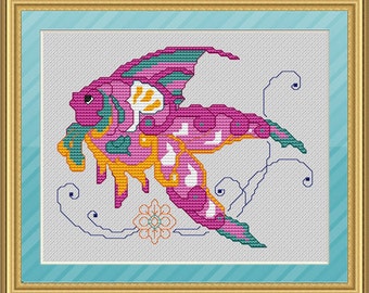 Cross Stitch Pattern Fancy Fish Tropical Colorful Instant Download PdF