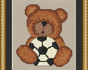 Cross Stitch Pattern Soccer Bear Whimsical Téléchargement instantané PdF