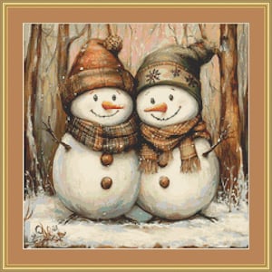Winter Snowman Cross Stitch Pattern PDF Cozy Holiday Decor Christmas Embroidery DIY Craft Festive Needlework Cute Snow Friends Design