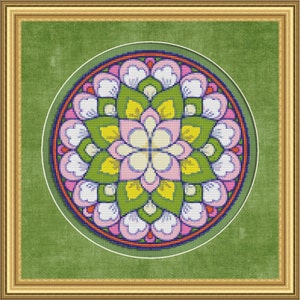 Cross Stitch Pattern Floral Medallion No. 4 Colorful Abstract Design Instant Download PdF