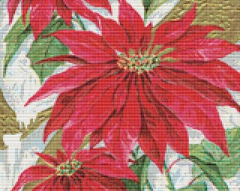 Vintage Poinsettias Cross Stitch Pattern Vintage Art Design Beautiful Image -Instant Download pdf