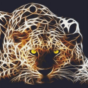 Pounce Leopard Fractal Cross Stitch Pattern Beautiful Large Instant Download PdF (REVISED) Color And Black / White Symbol Charts Included