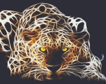 Pounce Leopard Fractal Cross Stitch Pattern Beautiful Large Instant Download PdF (REVISED) Color And Black / White Symbol Charts Included