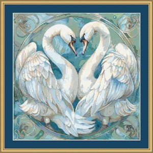 Elegant Swans Cross Stitch Pattern PDF | Romantic Bird Lovers Design | DIY Embroidery Kit for Home Decor | Needlepoint Art Gift Idea