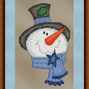 Cross Stitch Pattern Carrotnose Snowman Holiday Winter Design in 2 Sizes Instant Download PdF