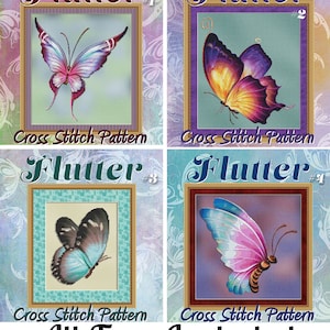 Counted Cross Stitch Patterns Flutters Four Butterflies Colorful Realistic Instant Download pdf Designs StitchX 2015 Updated Version