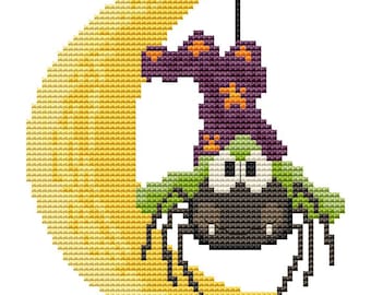 Silly Spider 1 Cross Stitch Pattern Fun Halloween Design Instant Download PdF Updated Two Versions Included - Black/White AND Color Symbols