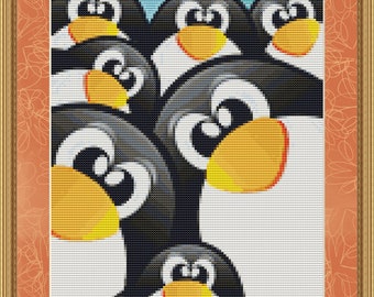 Cross Stitch Pattern Penguins Cute Happy Instant Download PdF