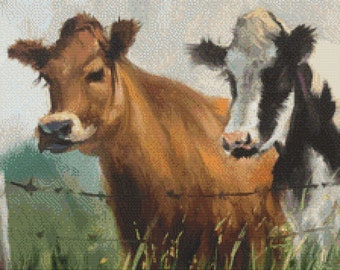 Cows at the Fence Cross Stitch Pattern Instant Download pdf Design