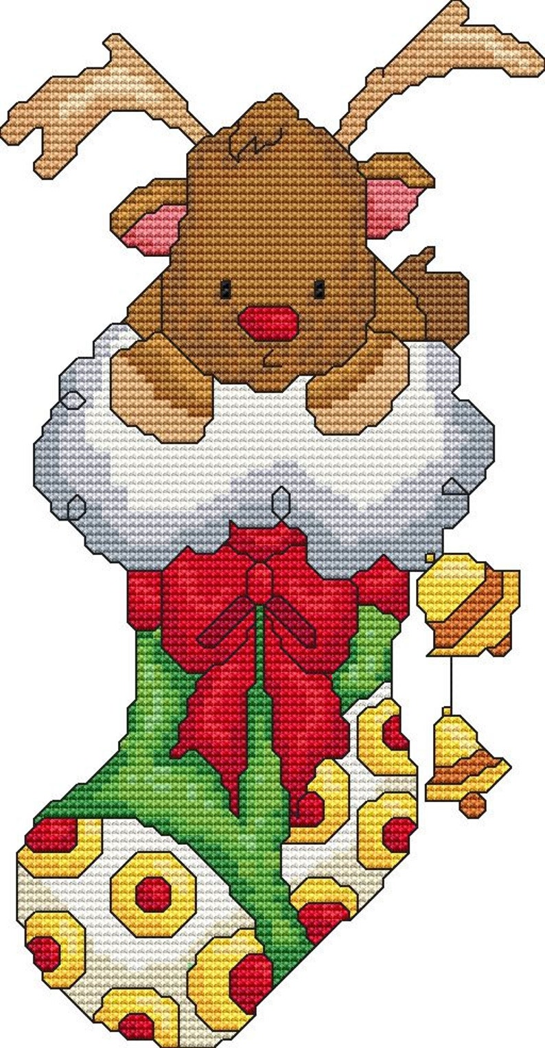 Cross Stitch Pattern Cute Reindeer in Stocking Christmas ...